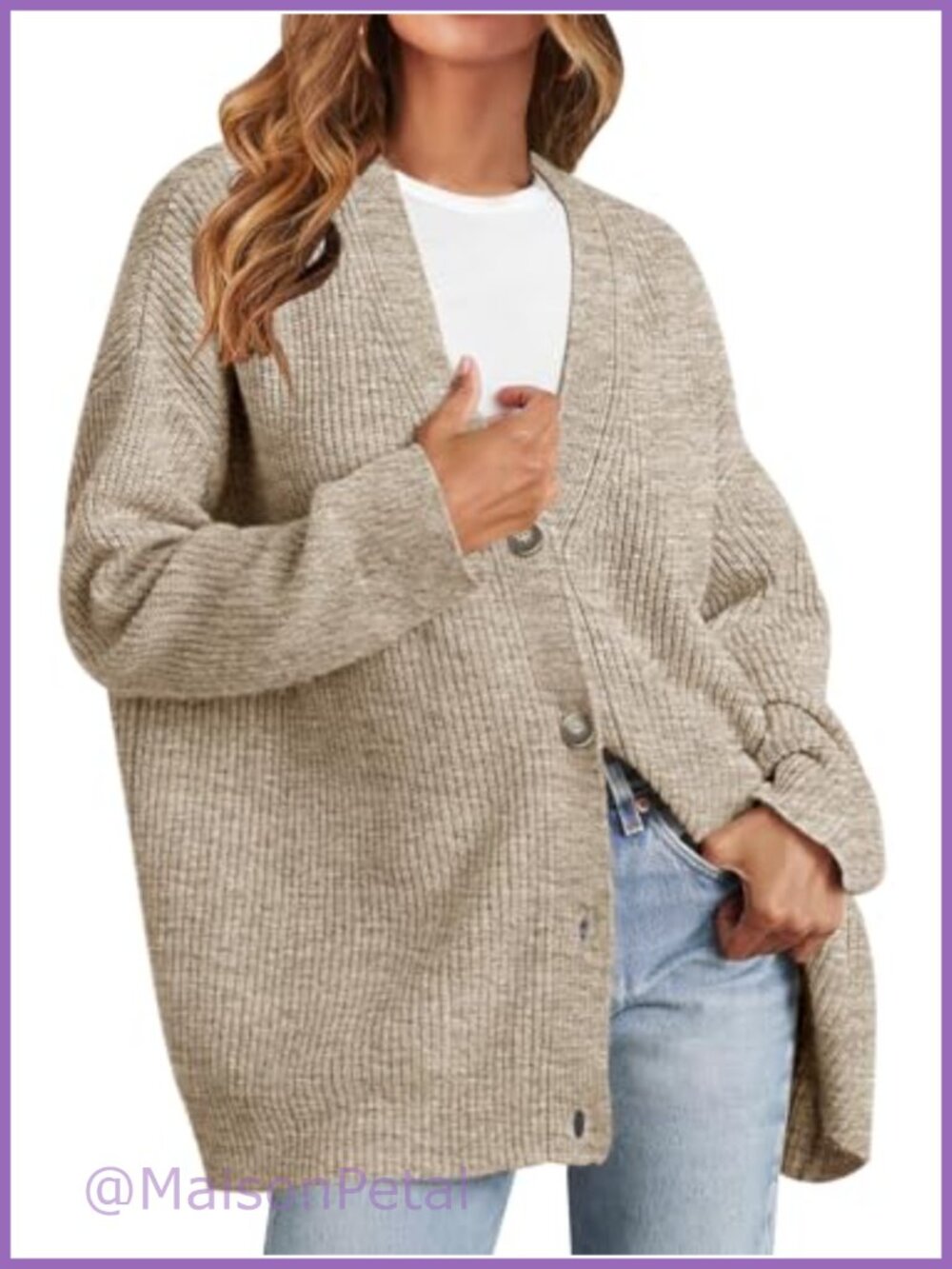 Women's Oversized V Neck Button Down Knit Cardigan Sweater Relaxed Fit